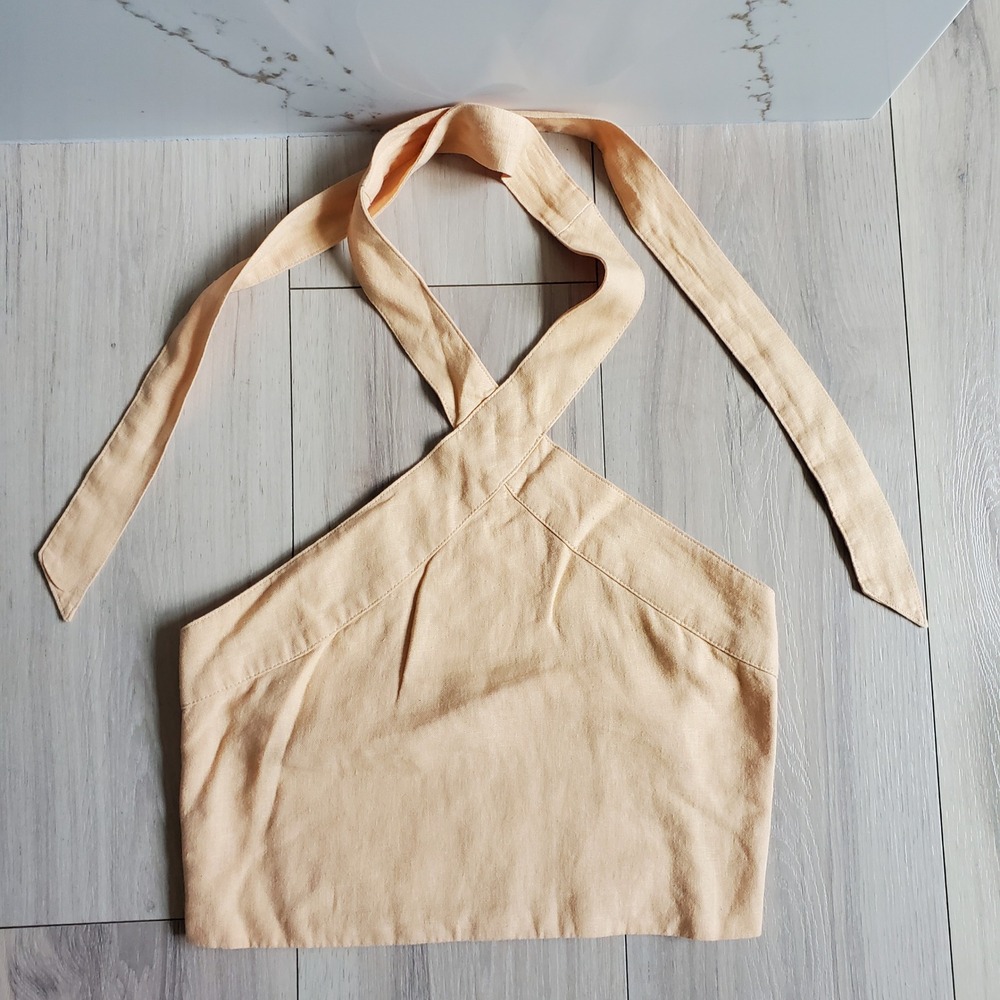 Abercrombie & Fitch Tank Top Womens S Orange Linen Cropped Halter Tie Back